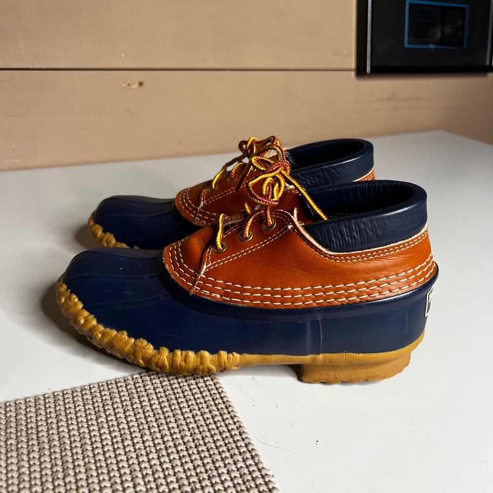 LL Bean Rubber Moc Bean Boots Navy Tan Leather Waterproof Duck Shoes 6 M